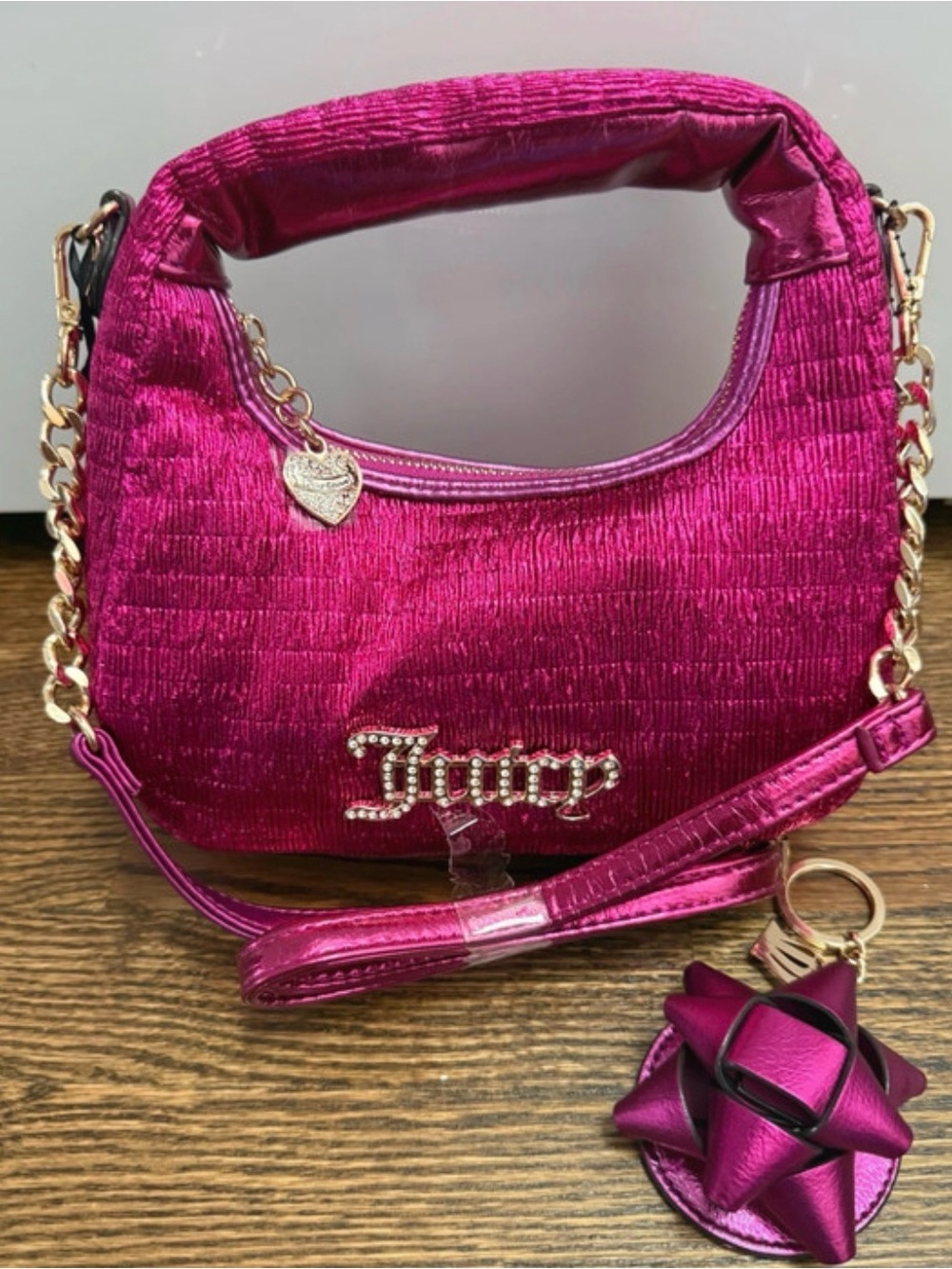 Juicy Couture Hot Pink Rhinestone Logo Shoulder Bag